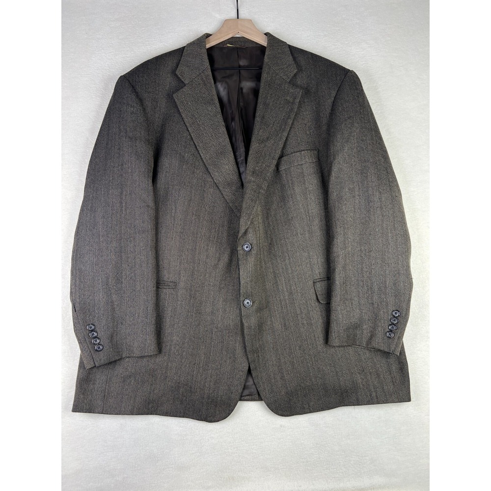 Oak Hill Blazer Men's‎ 52R Gray Herringbone 2 Button Suit Jacket Wool Big Tall